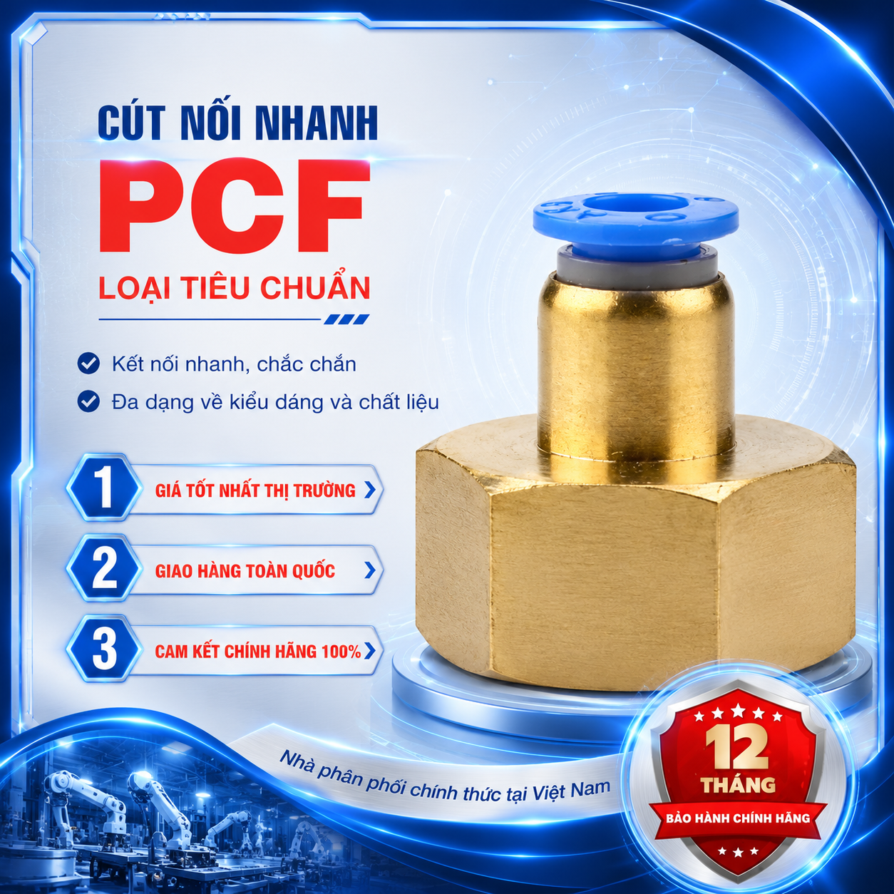 PCF10-01 Nối nhanh thẳng ren trong Airtac