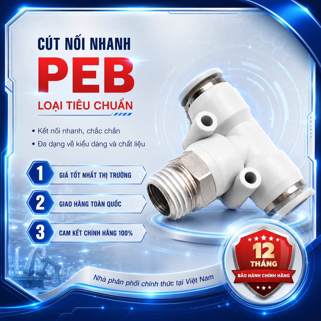 PEB04 02 Nối nhanh tê ren ngoài Airtac