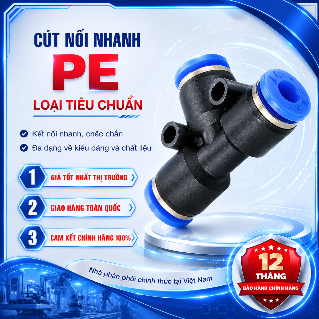 PE8 Nối Nhanh Chữ T Đều Airtac