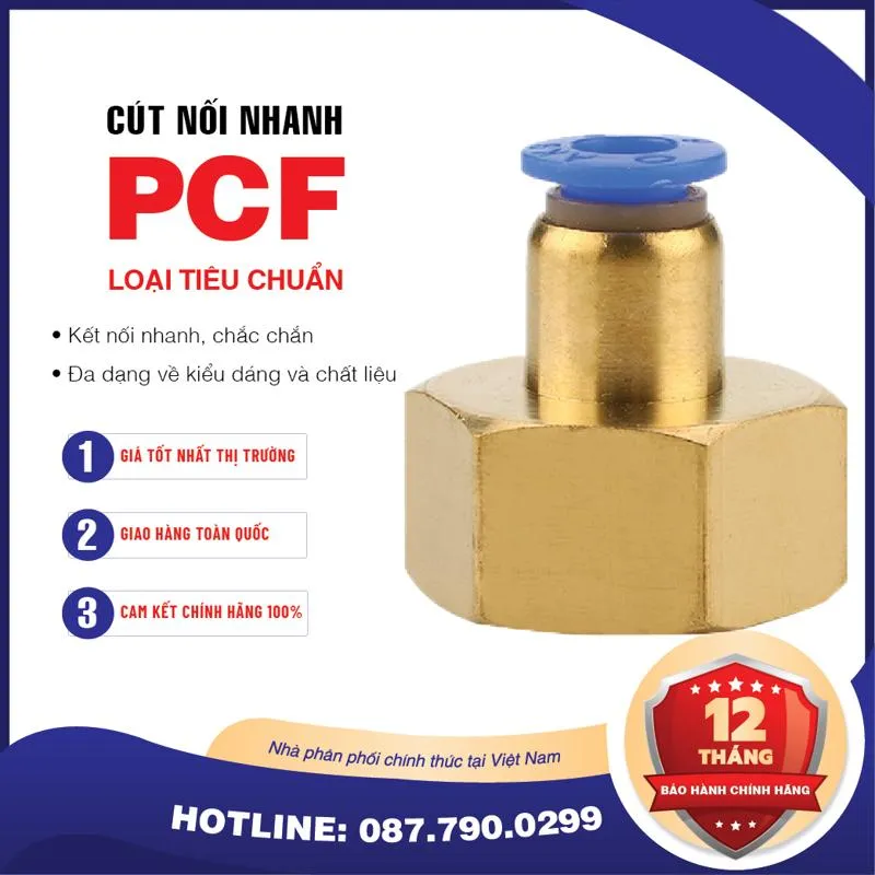 PCF10 02 Nối nhanh thẳng ren trong Airtac (PCF10-02 Màu trắng)