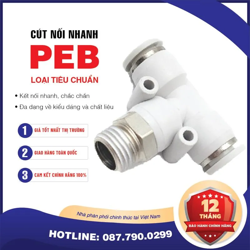PEB16 04 Nối nhanh tê ren ngoài Airtac (PEB16-04 Màu trắng)