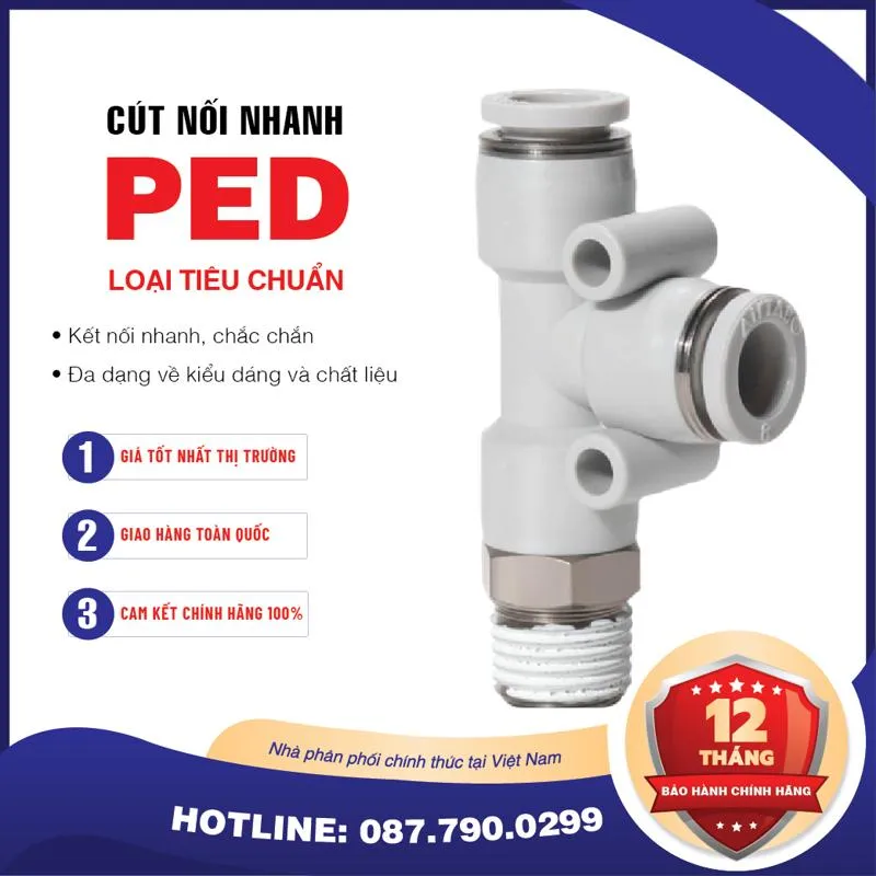 PED06 M6 Nối nhanh tê ren ngoài Airtac (PED06-M6 Màu trắng)