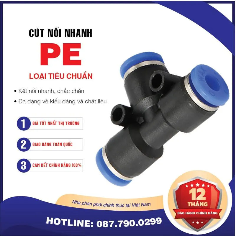 PE14 Nối nhanh chữ T đều Airtac (PE14 Màu trắng)
