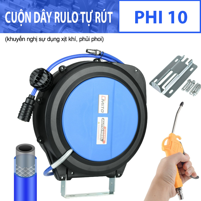 Cuộn Dây Khí Nén Rulo Tự Rút Phi 10, 10-12-15-20-25-30m