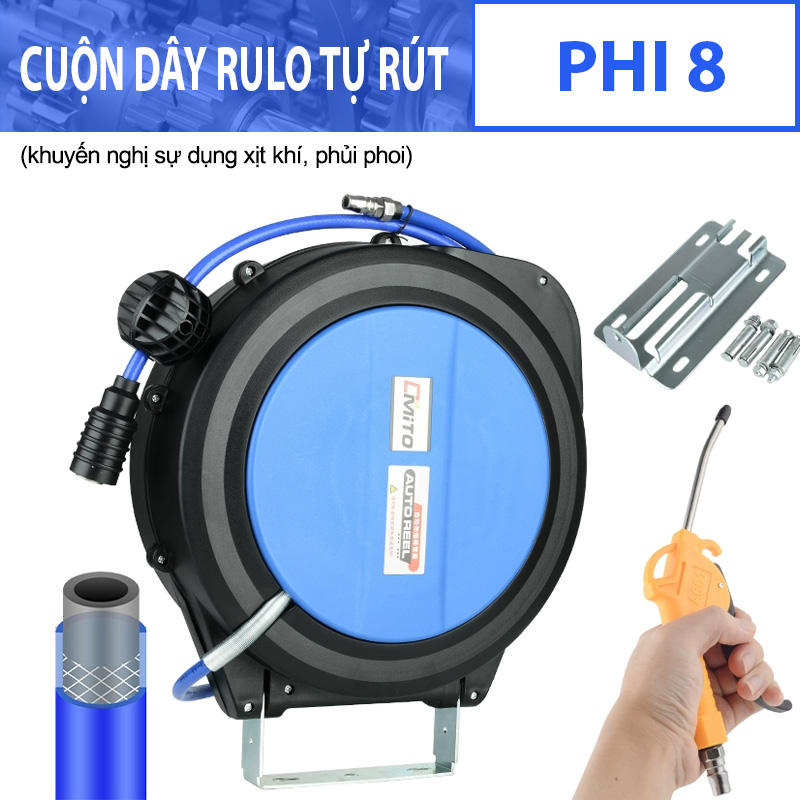 Cuộn Dây Rulo Khí Nén Tự Rút Phi 8, 10-12-15-20-25m