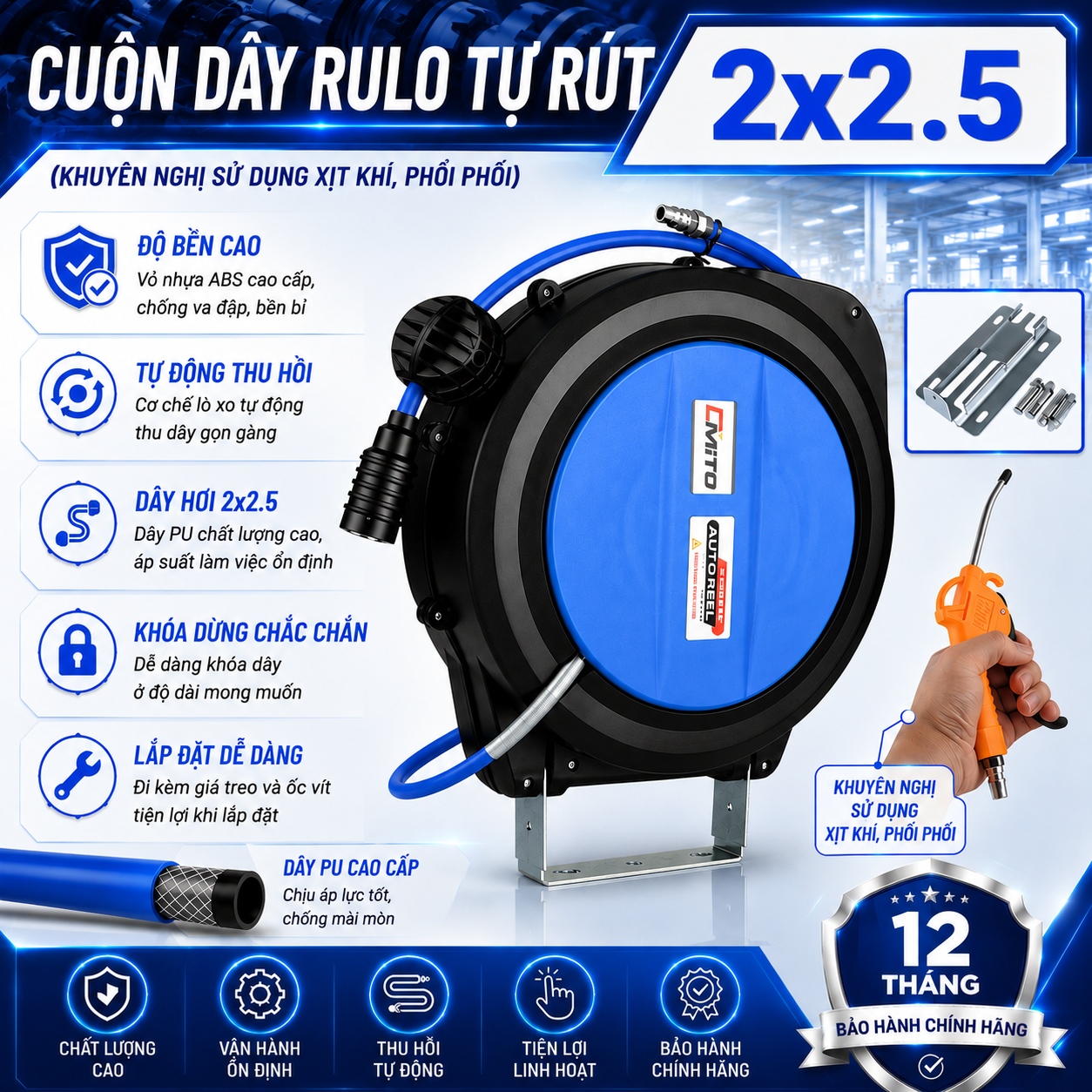 Cuộn rulo dây điện tự rút 2x2,5mm