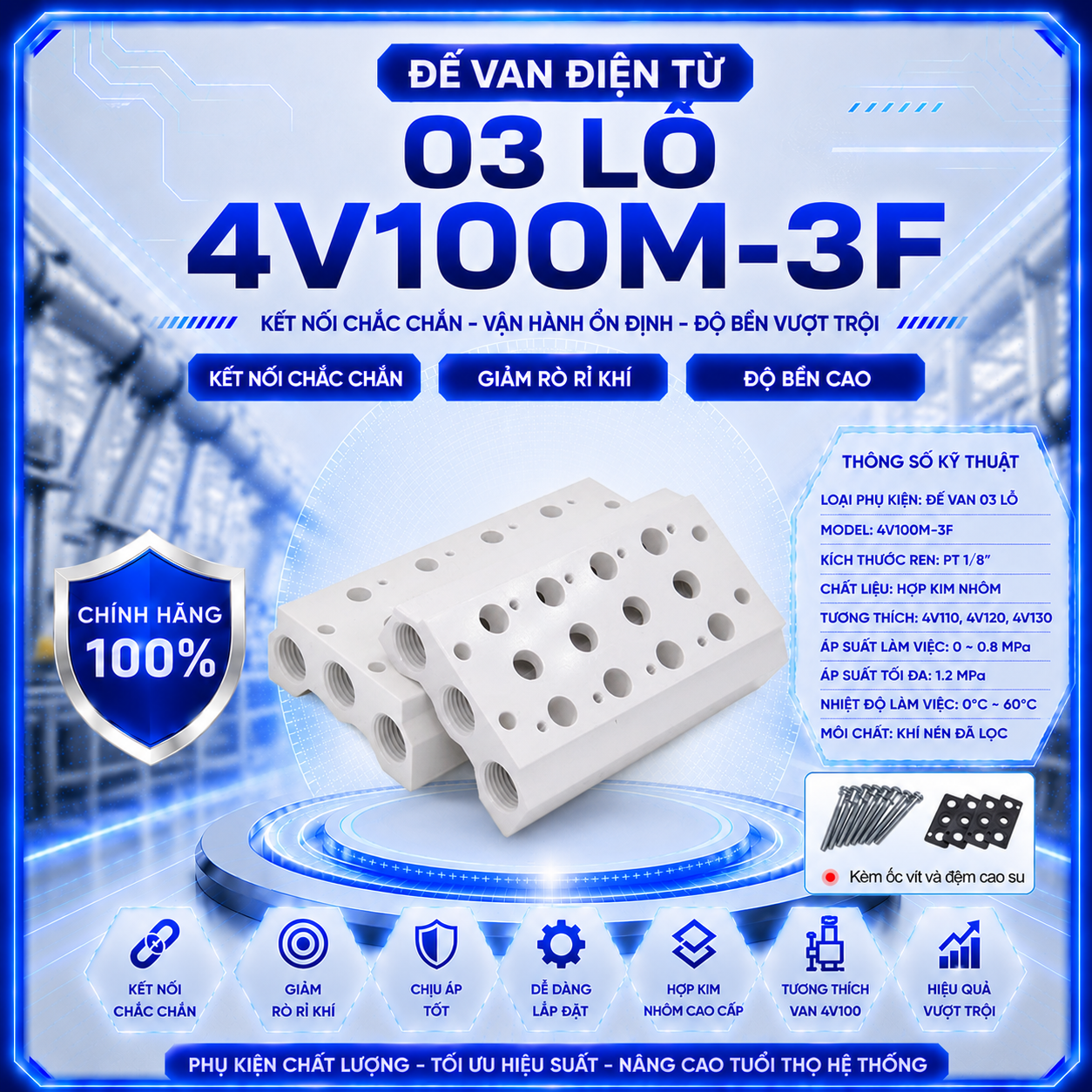 Đế Van Điện Từ 03 Lỗ 4V100M-3F Chính Hãng