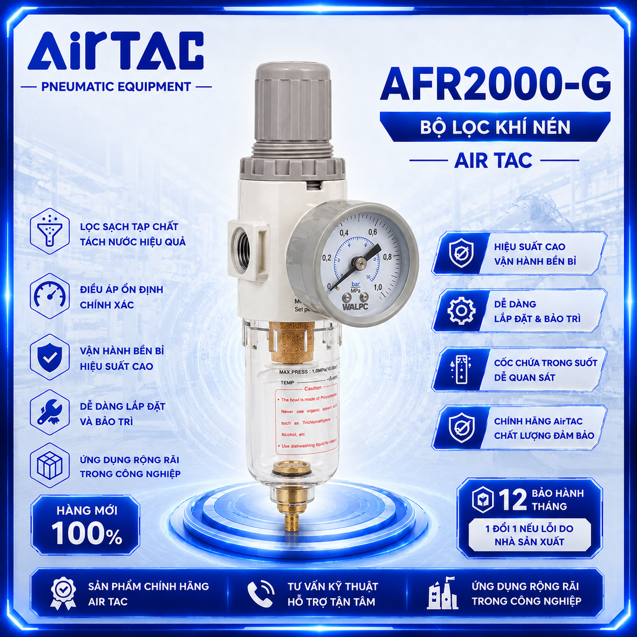 Bộ Lọc Điều Áp AFR2000-G AirTAC Chính Hãng, Giá Tốt