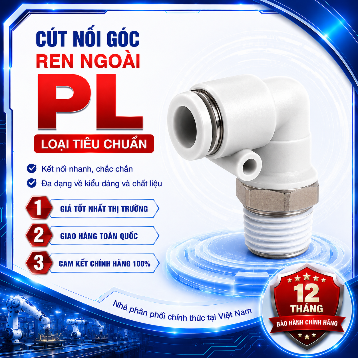 Cút Nối Góc Ren Ngoài PL10 Series Airtac